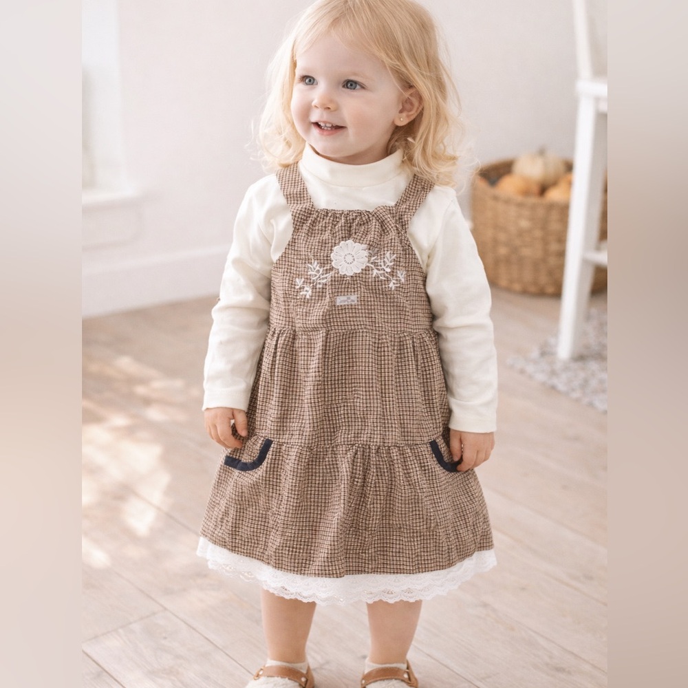 Sucre D’Orge 24M Brown Gingham Jumper Dress w/Turtleneck